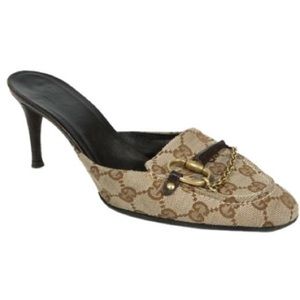 Gucci monogram horsebit chain mules